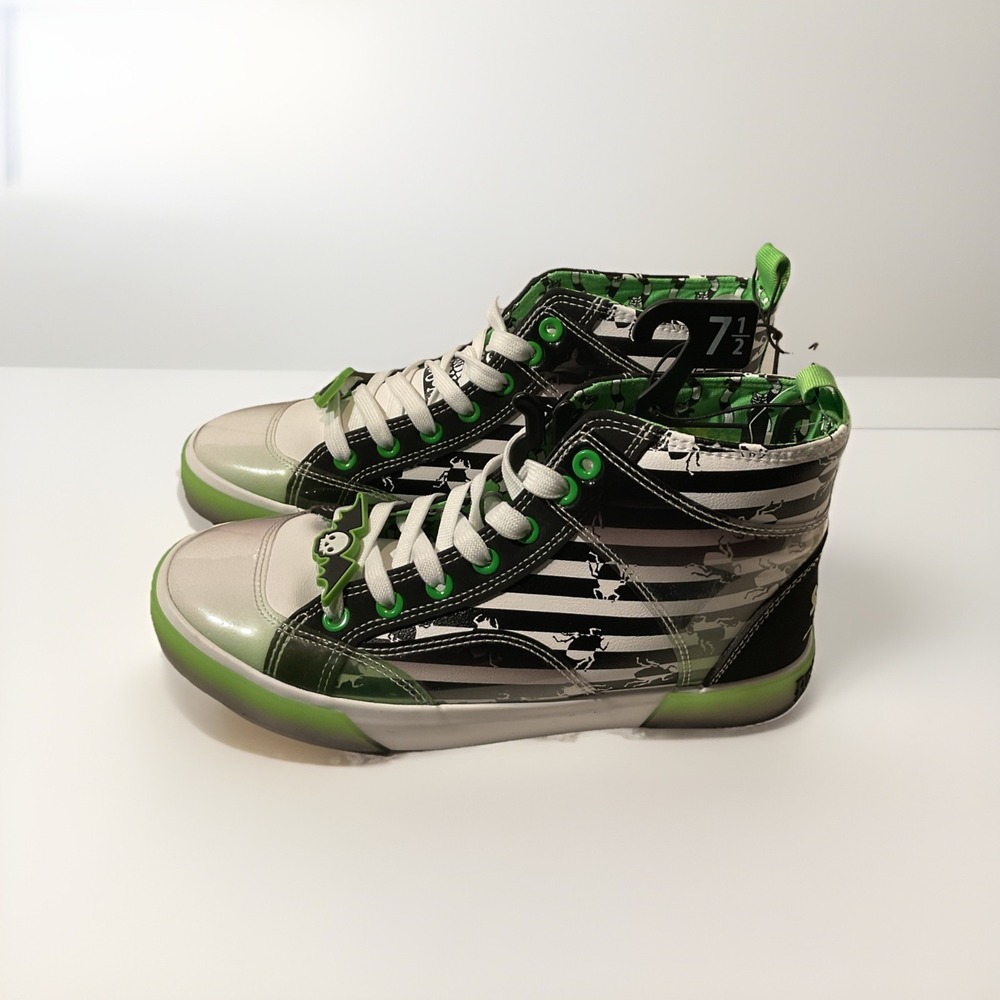 Ground Up Beetlejuice High Top Sneakers Black White Striped Sandworm Green 7.5